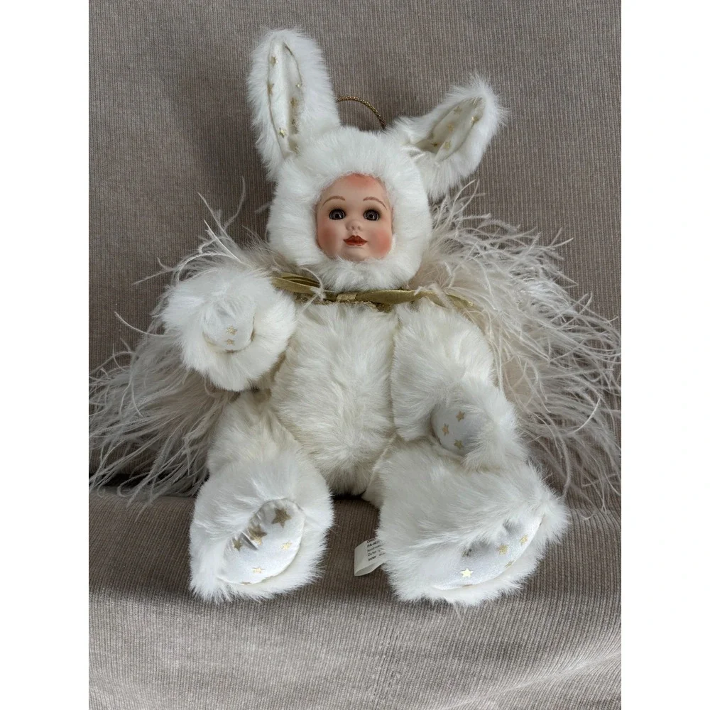 Chari Angel Bunny Porcelain Face Plush Doll Limited Edition White Feather Wings